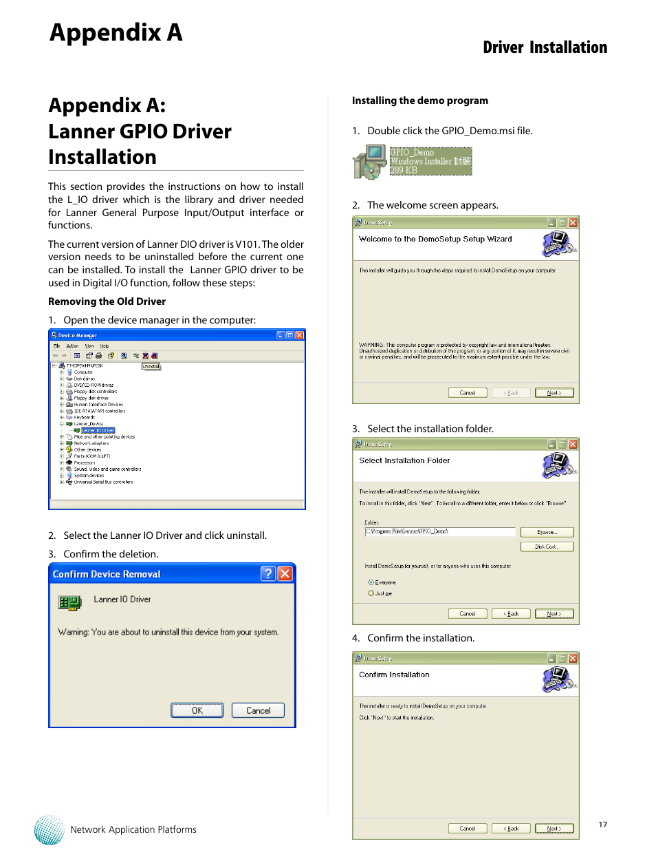 Appendix a, Appendix a: lanner gpio driver installation, Driver installation | Lanner VES-310 V2 User Manual | Page 17 / 20