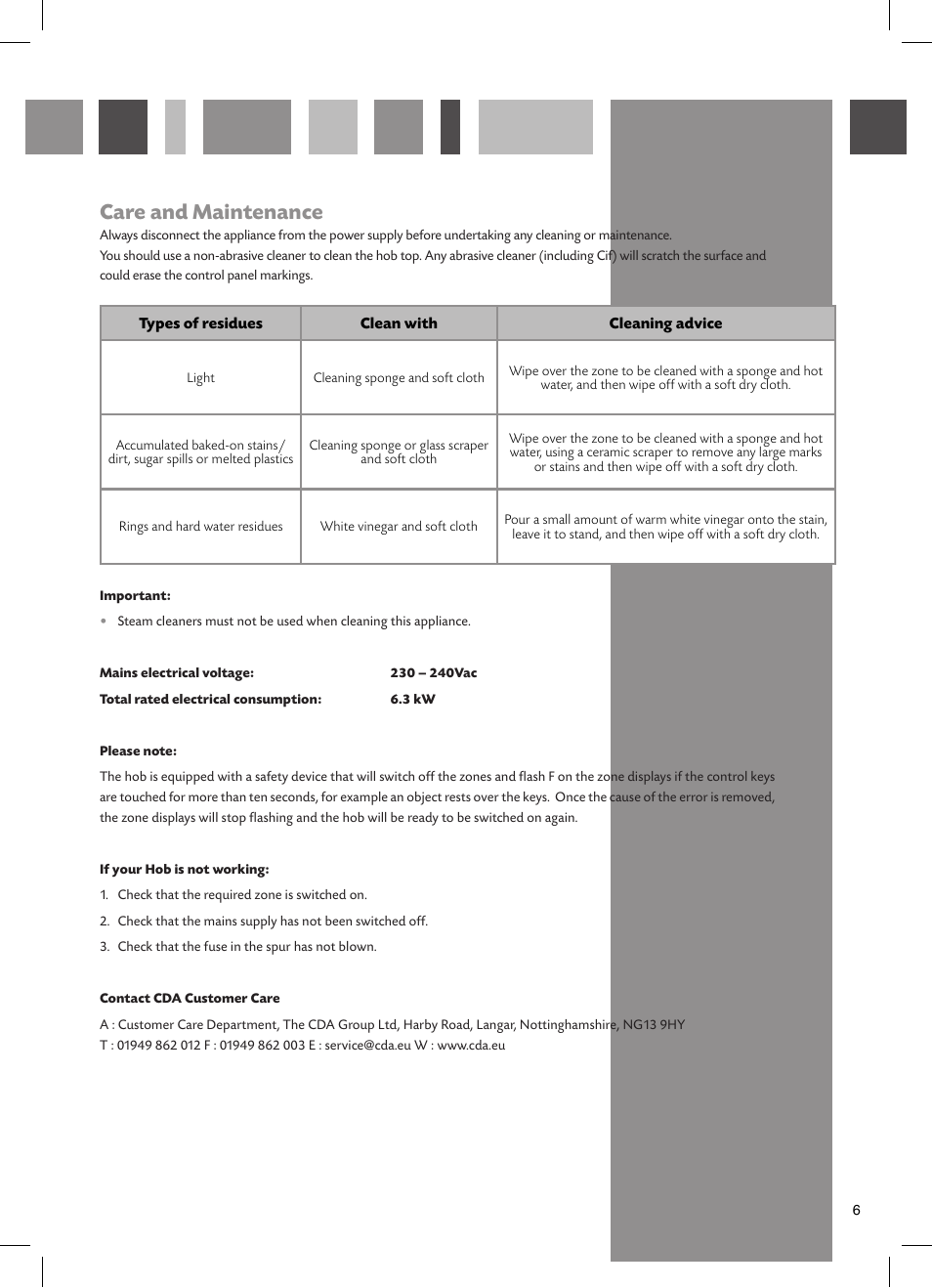 Care and maintenance | CDA HCC662 User Manual | Page 7 / 12