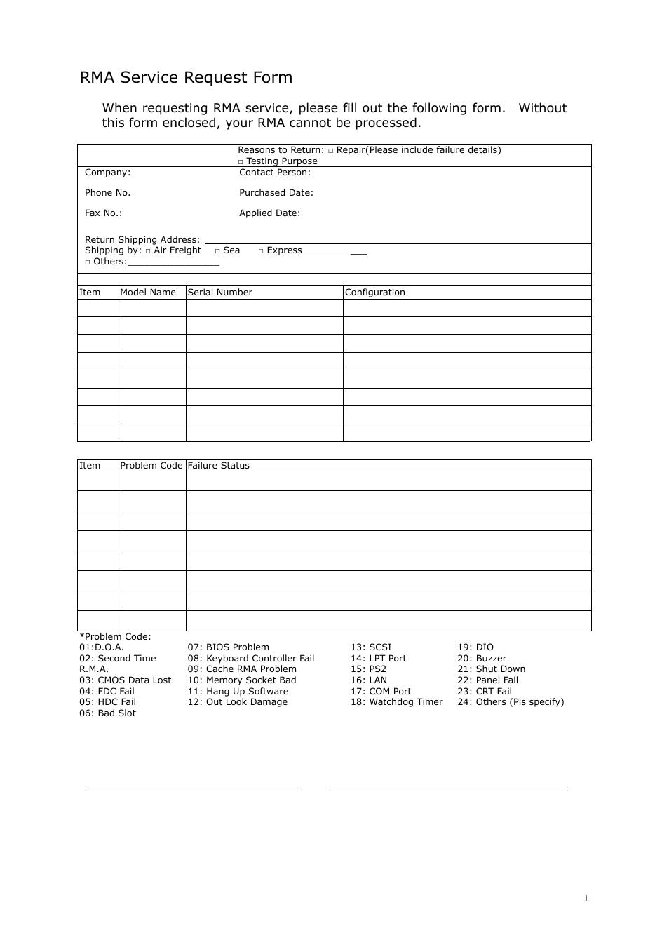Authorized signature / date, Rma service request form, Lec-2026 | Lanner LEC-2026 User Manual | Page 67 / 67