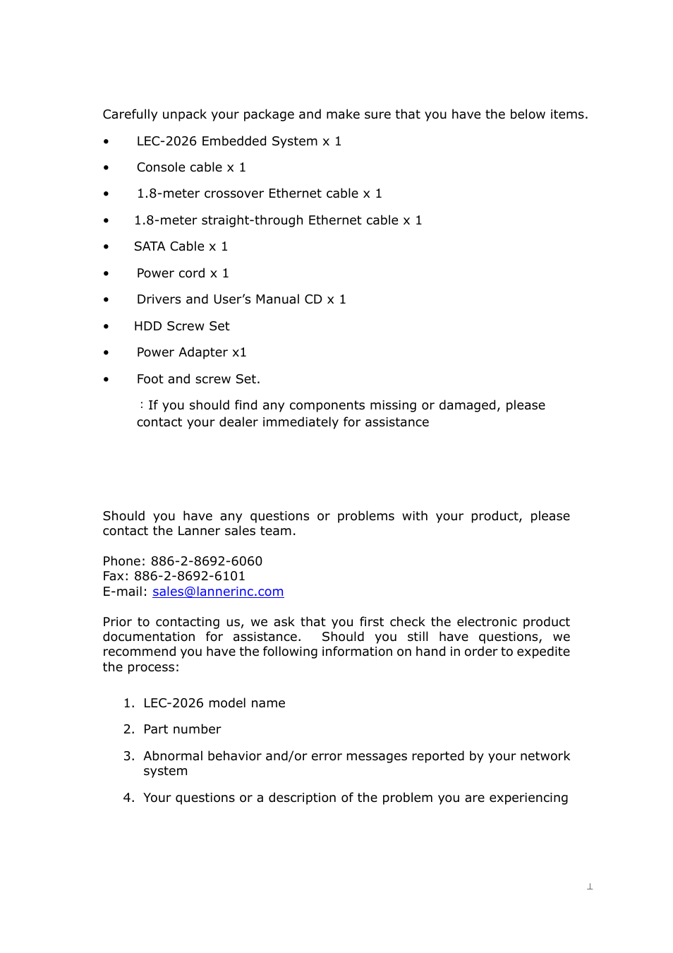 4 package contents, 5 technical assistance | Lanner LEC-2026 User Manual | Page 8 / 67
