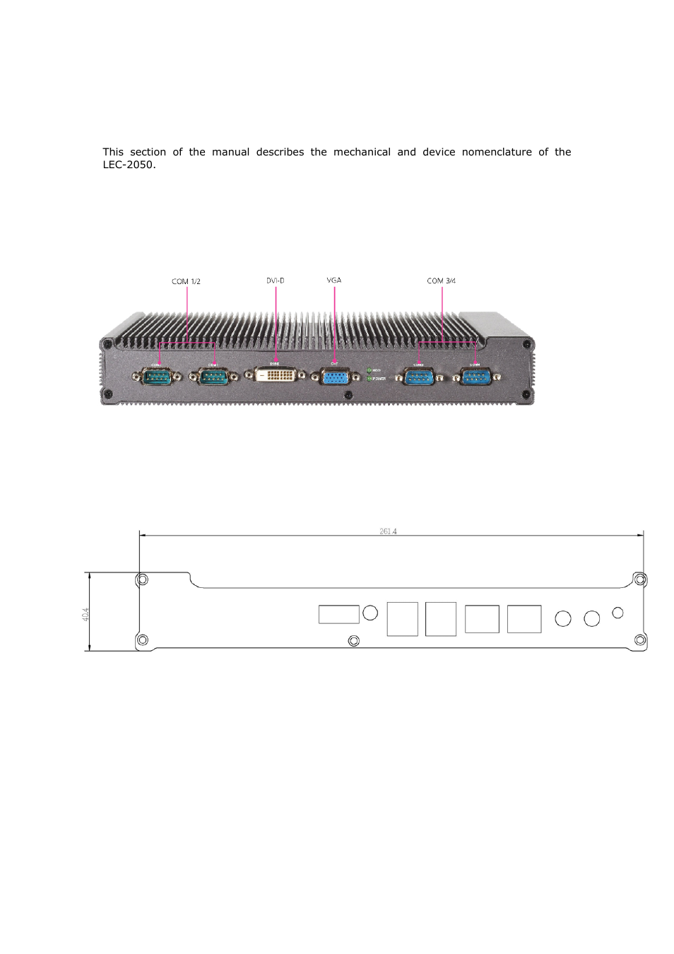 2 lec-2050 embedded system mechanisms, Front view | Lanner LEC-2050 User Manual | Page 21 / 38