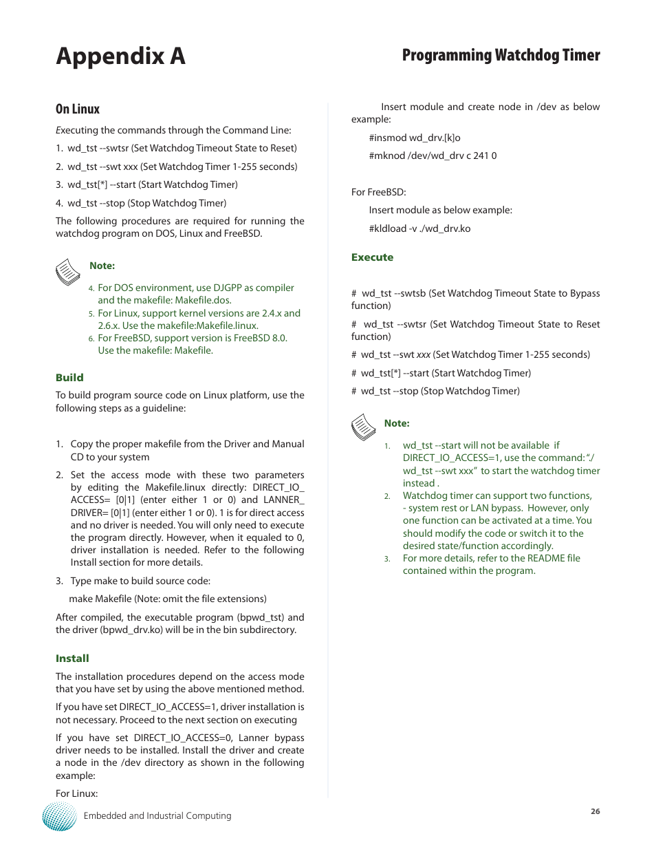 On linux, Appendix a, Programming watchdog timer | Lanner LEC-2110 User Manual | Page 26 / 41