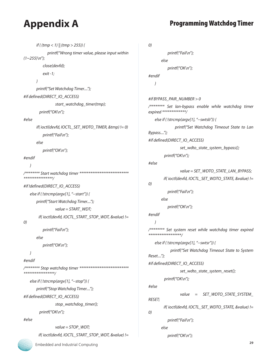 Appendix a, Programming watchdog timer | Lanner LEC-2110 User Manual | Page 29 / 41