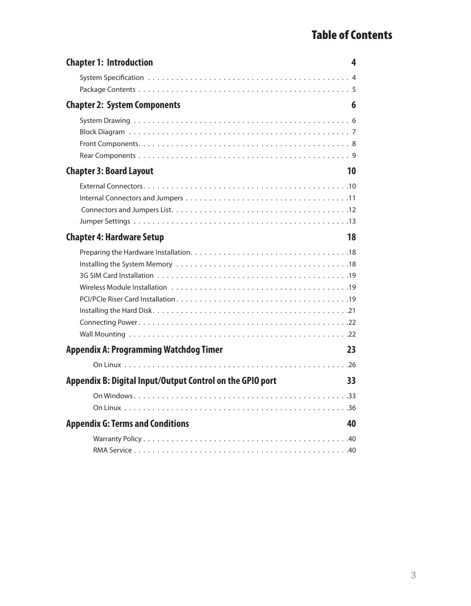 Ttat table of contents beable of contents | Lanner LEC-2110 User Manual | Page 3 / 41