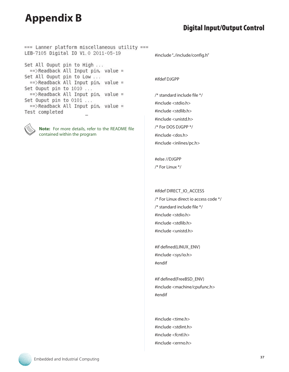 Appendix b, Digital input/output control | Lanner LEC-2110 User Manual | Page 37 / 41