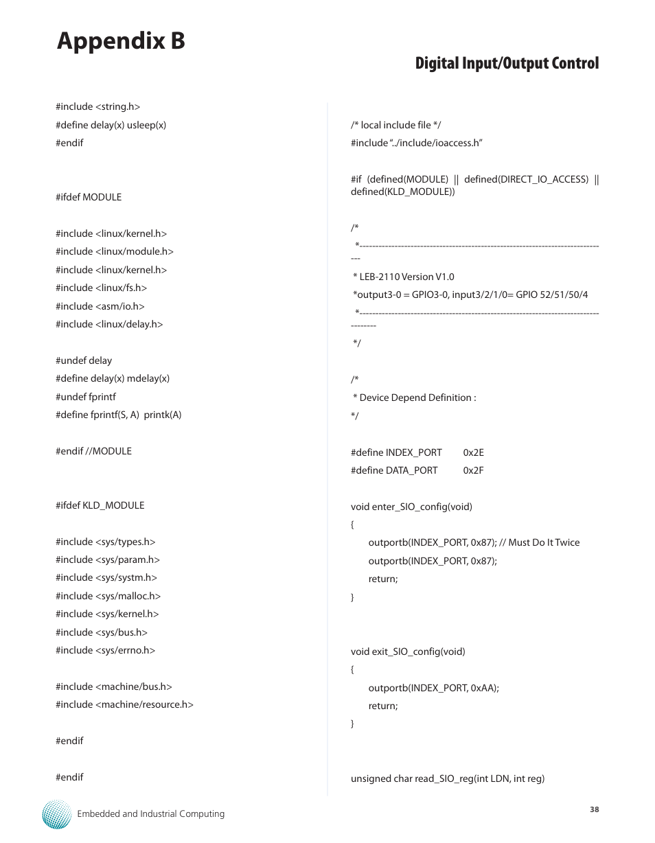 Appendix b, Digital input/output control | Lanner LEC-2110 User Manual | Page 38 / 41