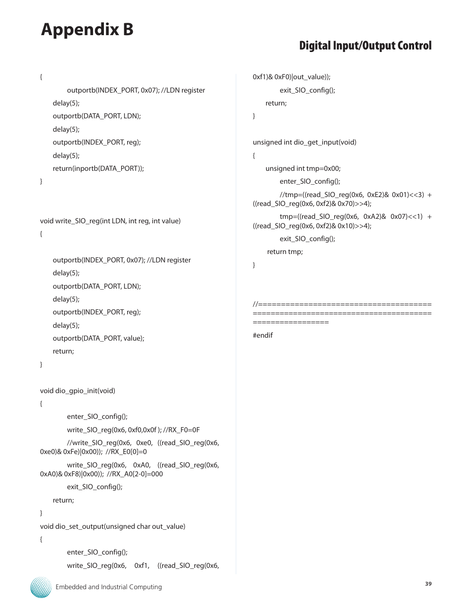 Appendix b, Digital input/output control | Lanner LEC-2110 User Manual | Page 39 / 41