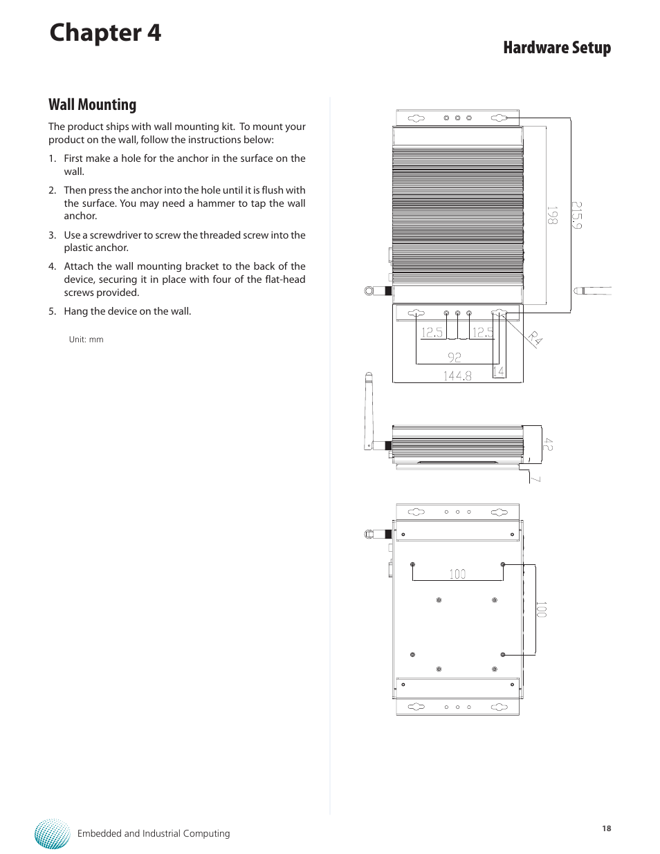 Chapter 4, Hardware setup, Wall mounting | Lanner LEC-2136 User Manual | Page 18 / 20