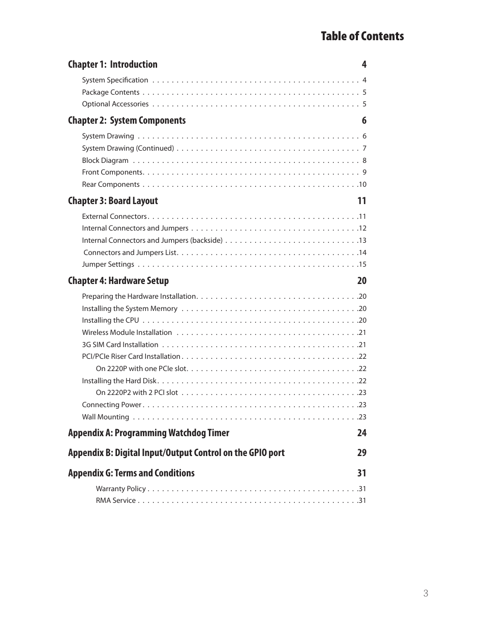 Ttat table of contents beable of contents | Lanner LEC-2220 User Manual | Page 3 / 32