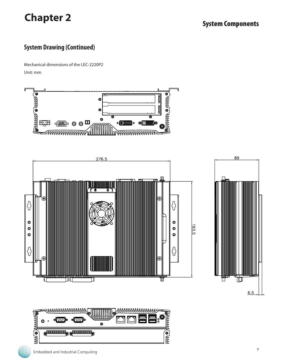 System drawing (continued), Chapter 2, System components | Lanner LEC-2220 User Manual | Page 7 / 32