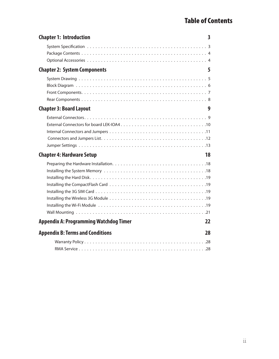 Ttat table of contents beable of contents | Lanner LEC-2250 User Manual | Page 3 / 30