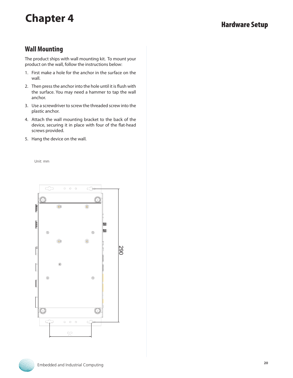 Wall mounting, Chapter 4, Hardware setup | Lanner LEC-2260 User Manual | Page 21 / 30