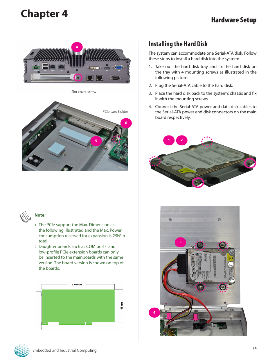 Chapter 4, Hardware setup, Installing the hard disk | Lanner LEC-2280E-7BN4/8 User Manual | Page 24 / 28