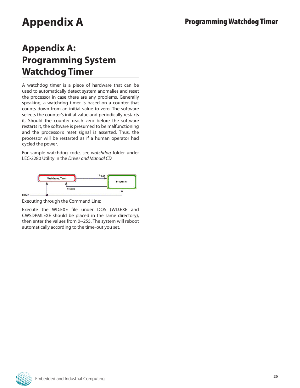 Appendix a, Appendix a: programming system watchdog timer, Programming watchdog timer | Lanner LEC-2280E-7BN4/8 User Manual | Page 26 / 28