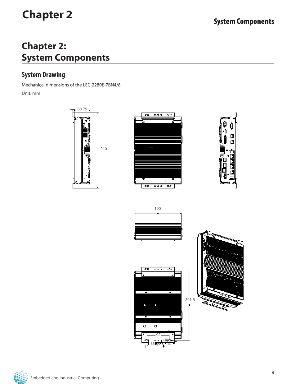 Chapter 2, Chapter 2: system components, System components | System drawing | Lanner LEC-2280E-7BN4/8 User Manual | Page 6 / 28