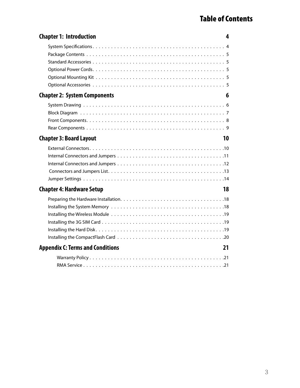 Ttat table of contents beable of contents | Lanner LEC-2530 User Manual | Page 3 / 22