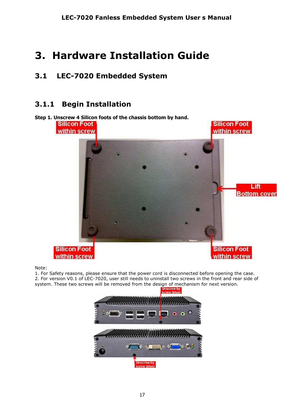 Hardware installation guide, 1 begin installation | Lanner LEC-7020 User Manual | Page 17 / 28