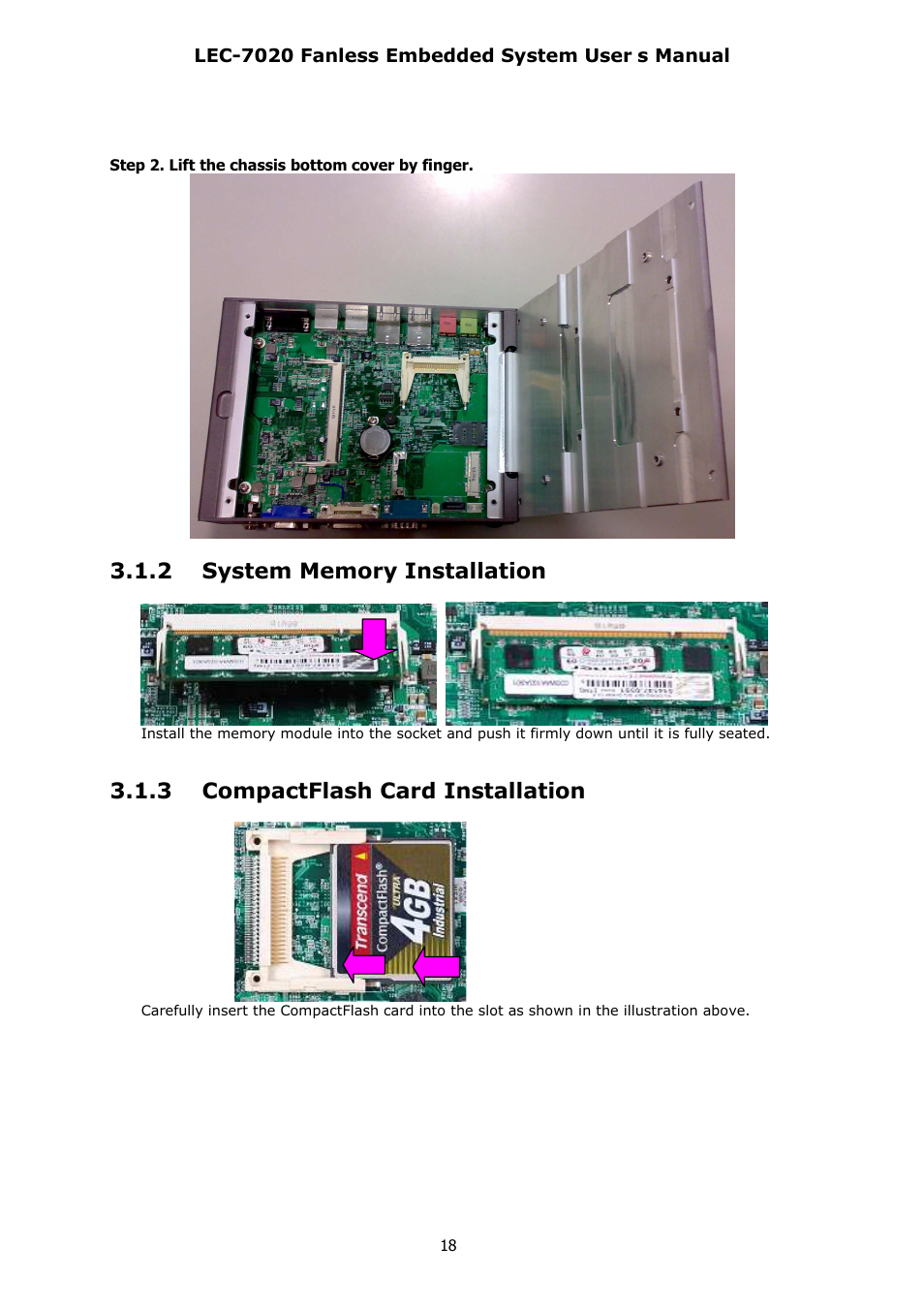 3 compactflash card installation | Lanner LEC-7020 User Manual | Page 18 / 28