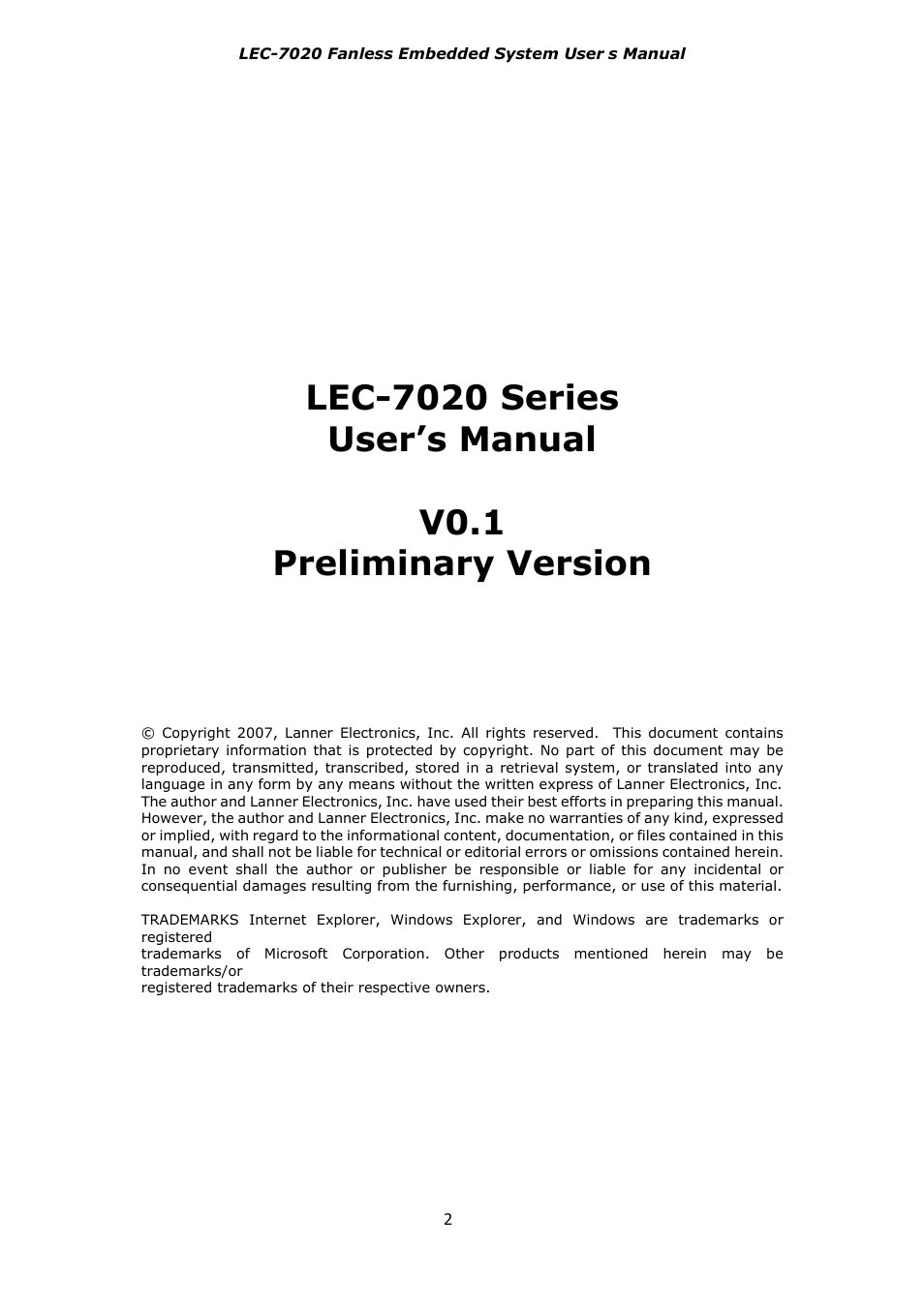 Lanner LEC-7020 User Manual | Page 2 / 28