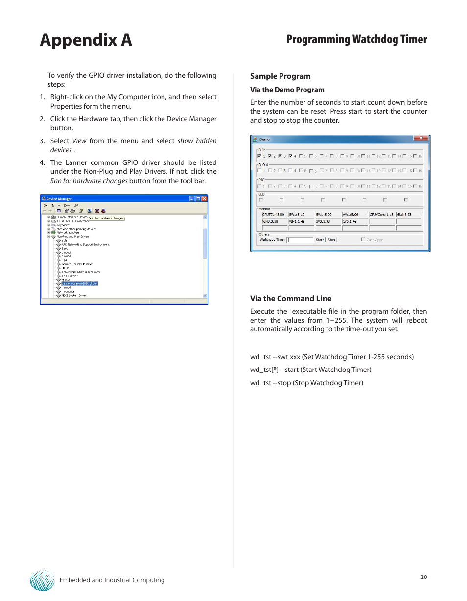 Appendix a, Programming watchdog timer | Lanner LEC-7050 User Manual | Page 21 / 27