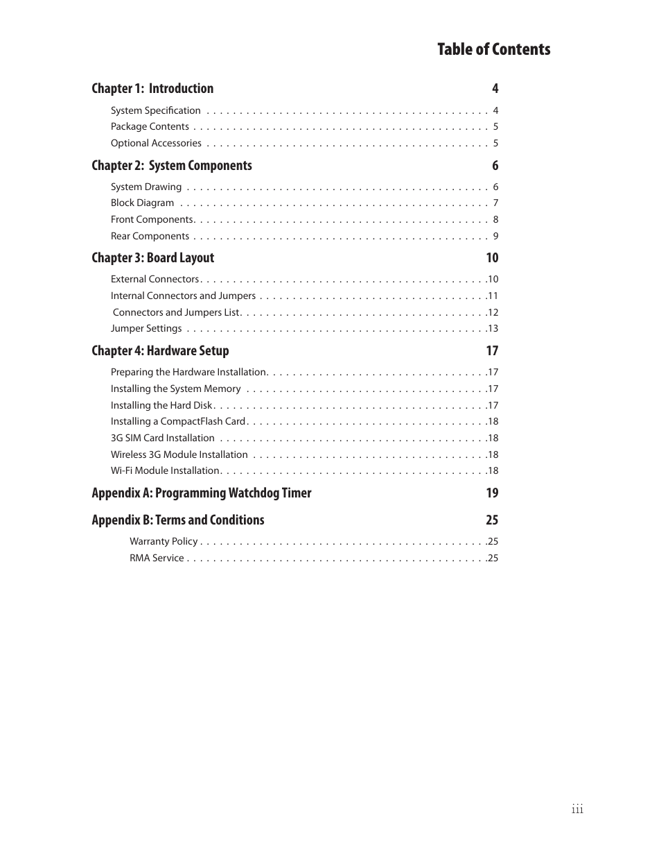 Ttat table of contents beable of contents | Lanner LEC-7050 User Manual | Page 4 / 27