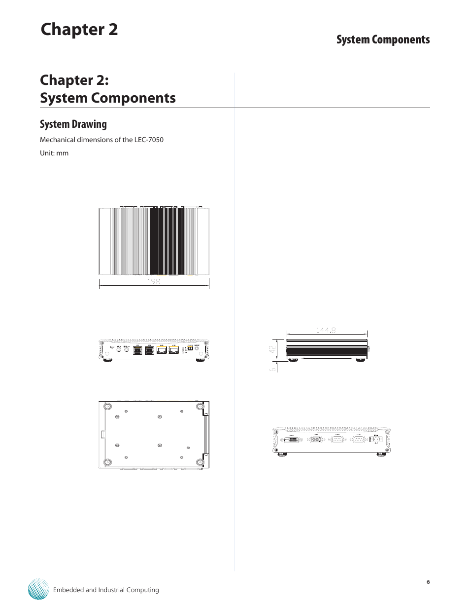 Chapter 2: system components, System drawing, Chapter 2 | Lanner LEC-7050 User Manual | Page 7 / 27