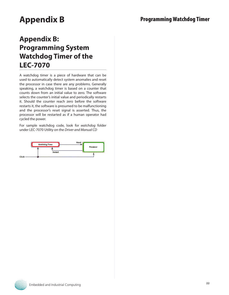 Appendix b, Programming watchdog timer | Lanner LEC-7070 User Manual | Page 22 / 24