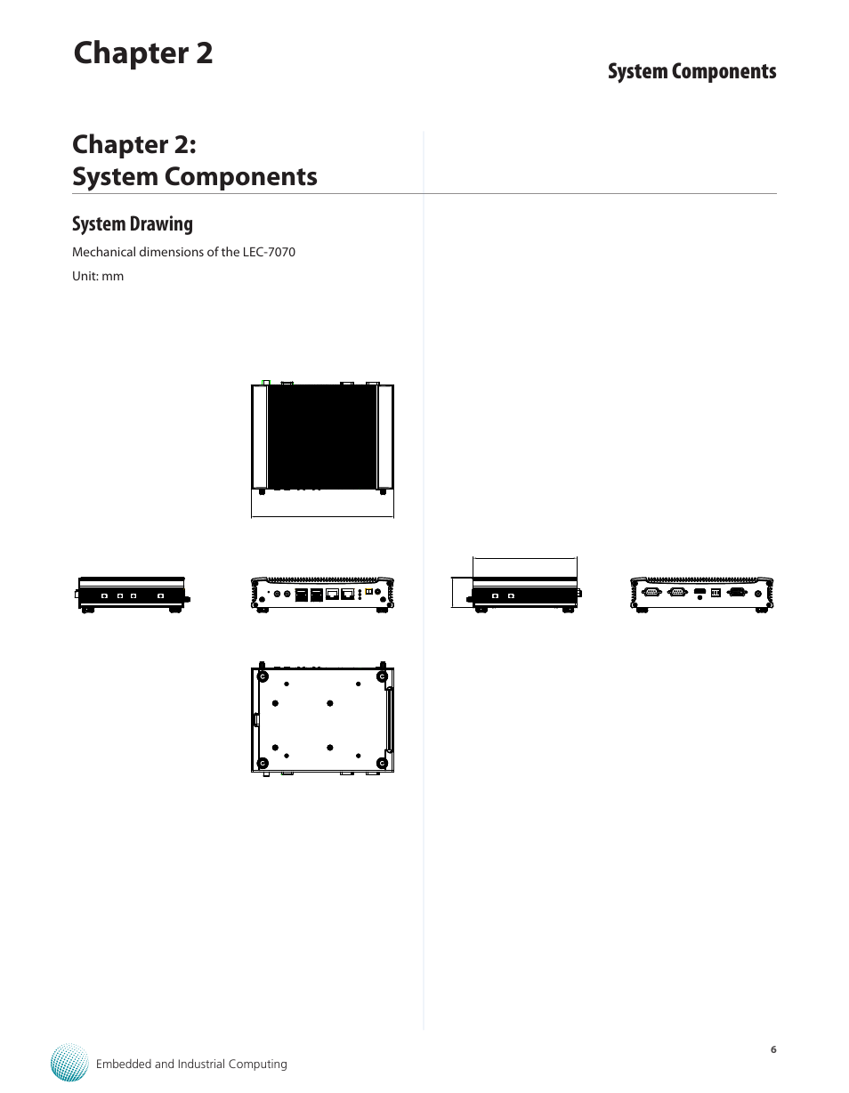 Chapter 2: system components, System drawing, Chapter 2 | System components | Lanner LEC-7070 User Manual | Page 6 / 24