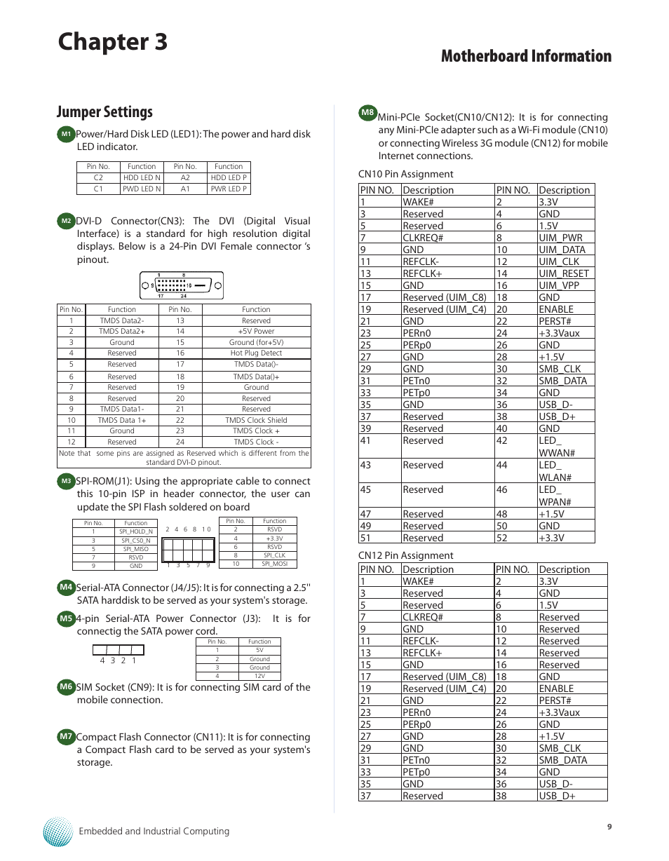 Jumper settings, Chapter 3, Motherboard information | Lanner LEC-7100 User Manual | Page 12 / 38