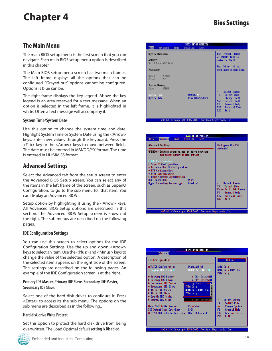 The main menu, Advanced settings, The main menu advanced settings | Chapter 4, Bios settings | Lanner LEC-7100 User Manual | Page 17 / 38