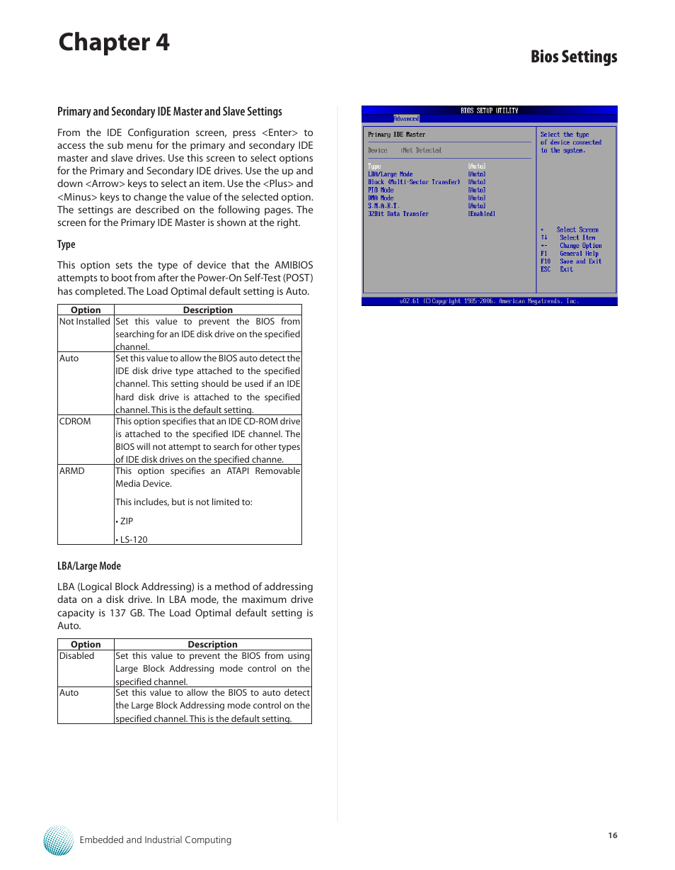 Chapter 4, Bios settings | Lanner LEC-7100 User Manual | Page 19 / 38