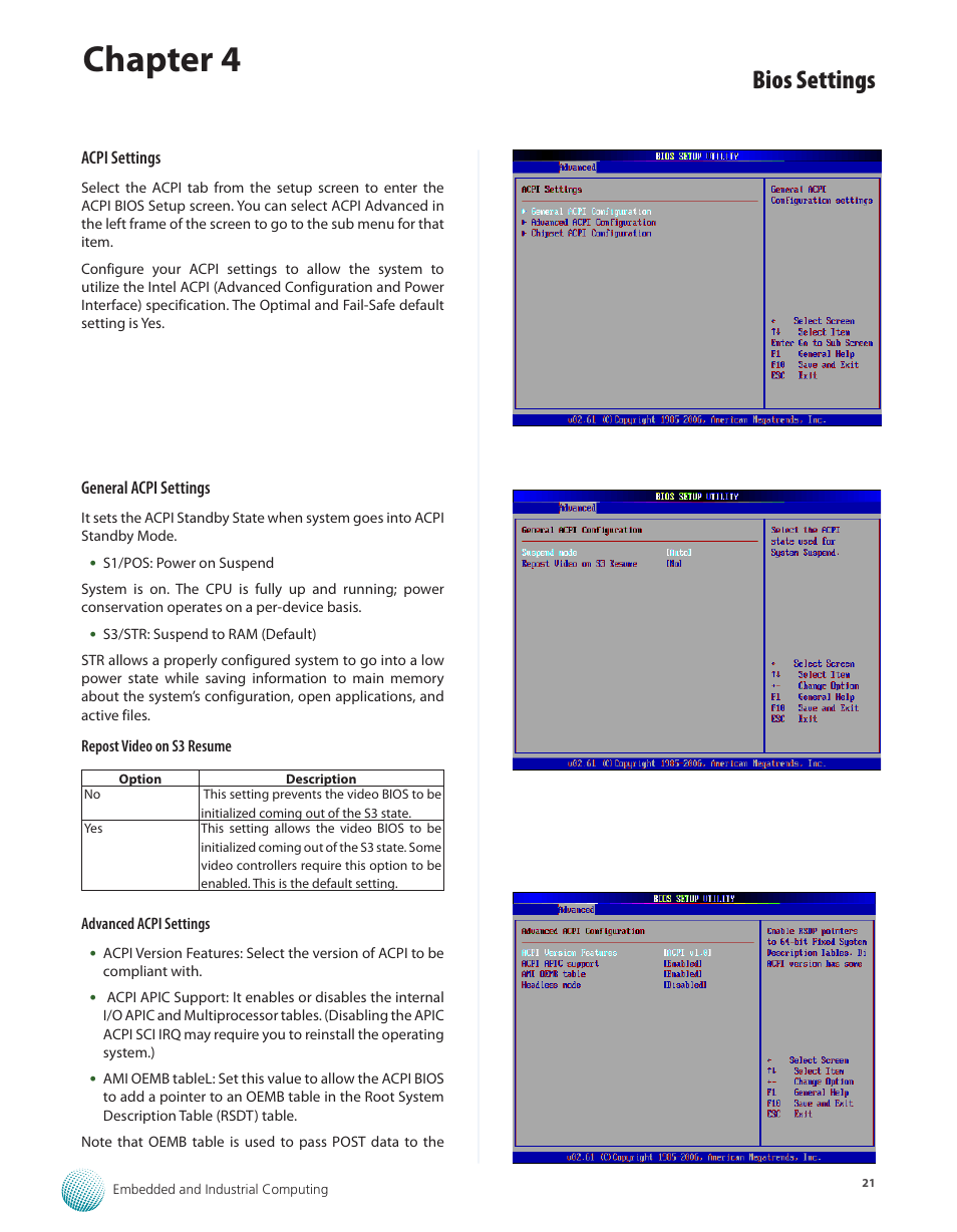 Chapter 4, Bios settings | Lanner LEC-7100 User Manual | Page 24 / 38