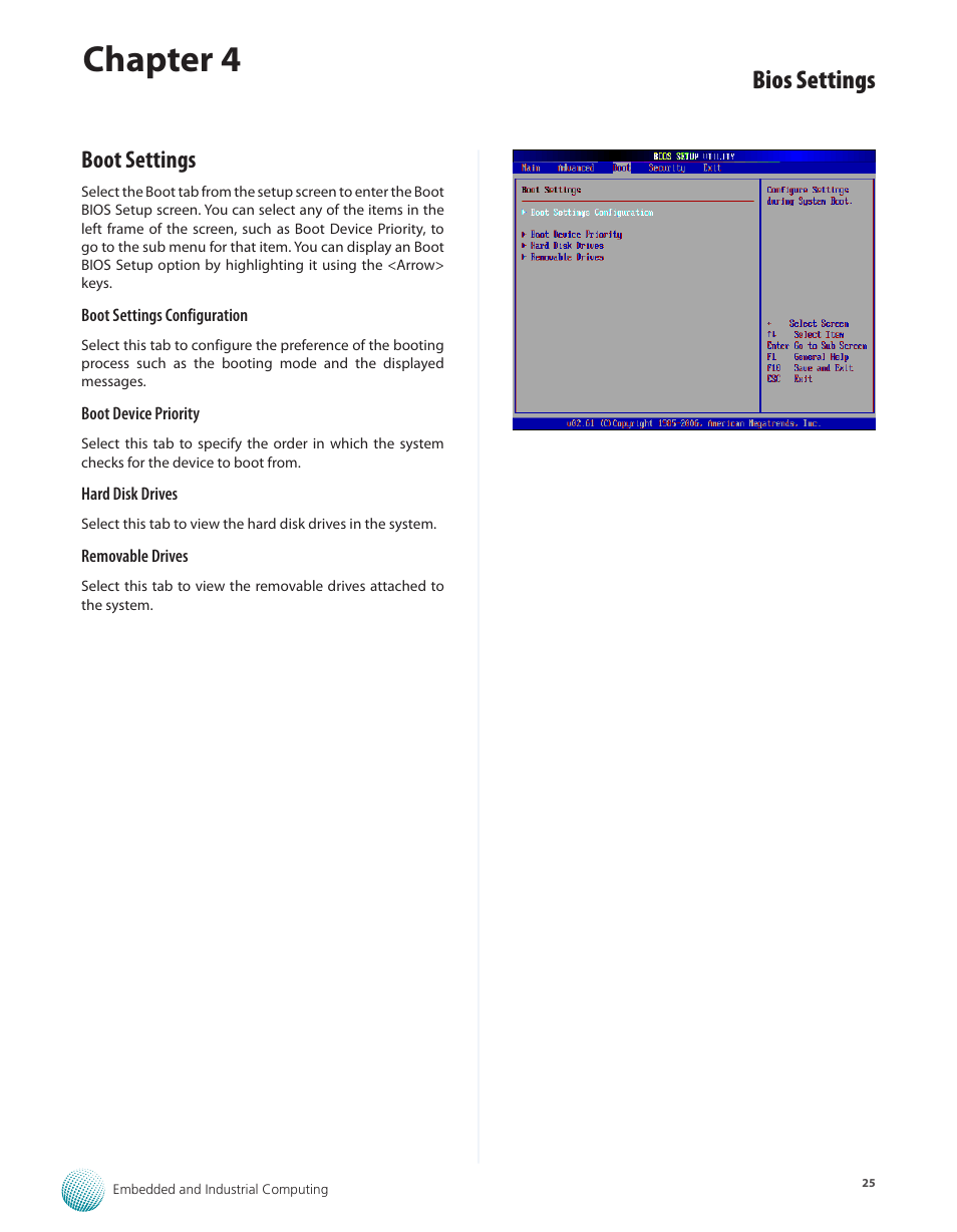 Boot settings, Chapter 4, Bios settings | Lanner LEC-7100 User Manual | Page 28 / 38