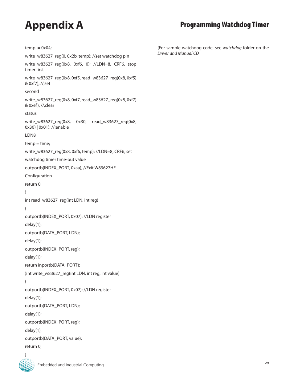 Appendix a, Programming watchdog timer | Lanner LEC-7100 User Manual | Page 32 / 38