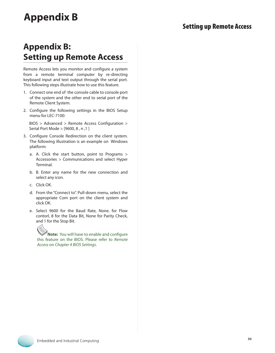Appendix b: setting up remote access, Appendix b, Setting up remote access | Lanner LEC-7100 User Manual | Page 33 / 38