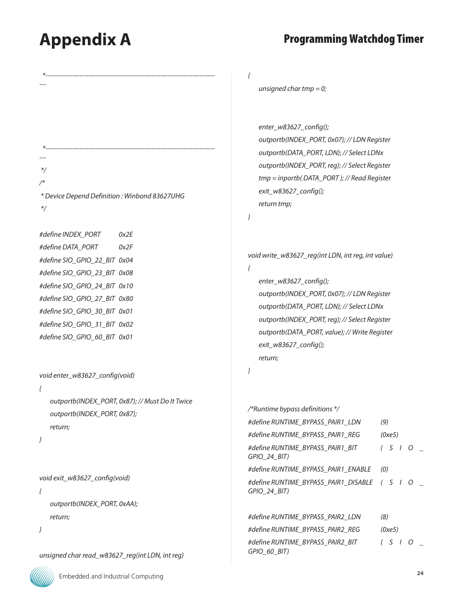 Appendix a, Programming watchdog timer | Lanner LEC-7105 User Manual | Page 24 / 37
