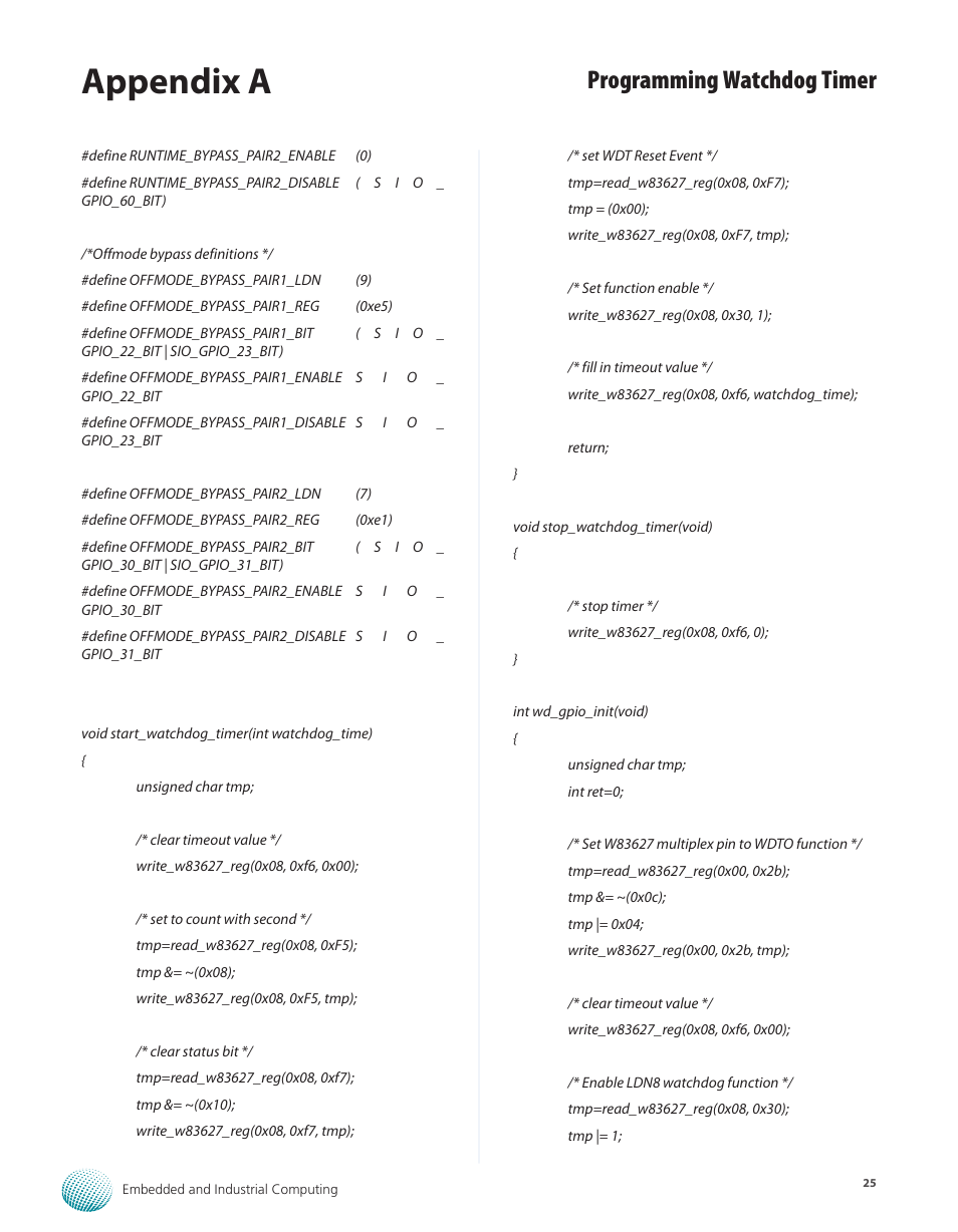 Appendix a, Programming watchdog timer | Lanner LEC-7105 User Manual | Page 25 / 37