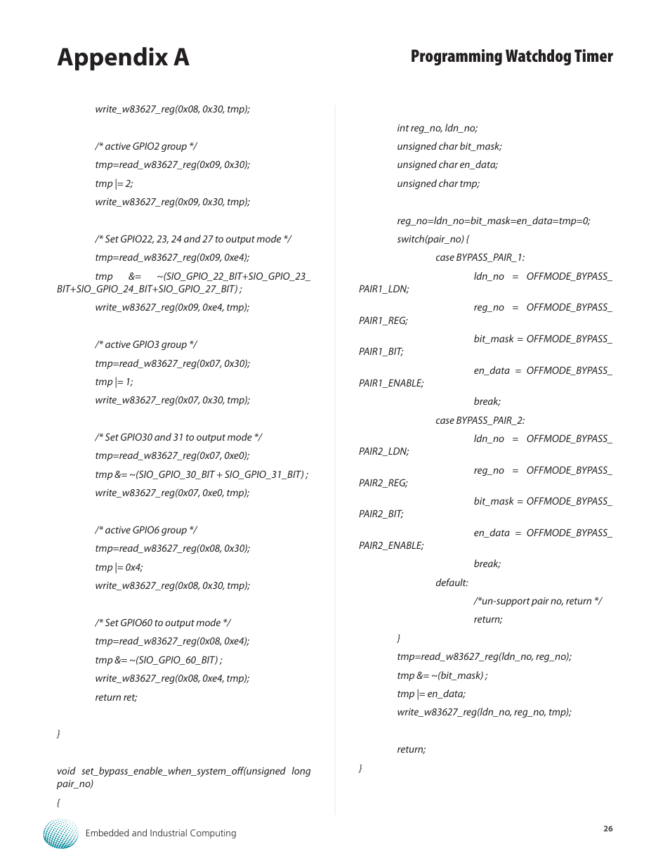 Appendix a, Programming watchdog timer | Lanner LEC-7105 User Manual | Page 26 / 37