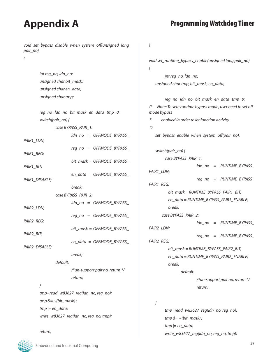 Appendix a, Programming watchdog timer | Lanner LEC-7105 User Manual | Page 27 / 37