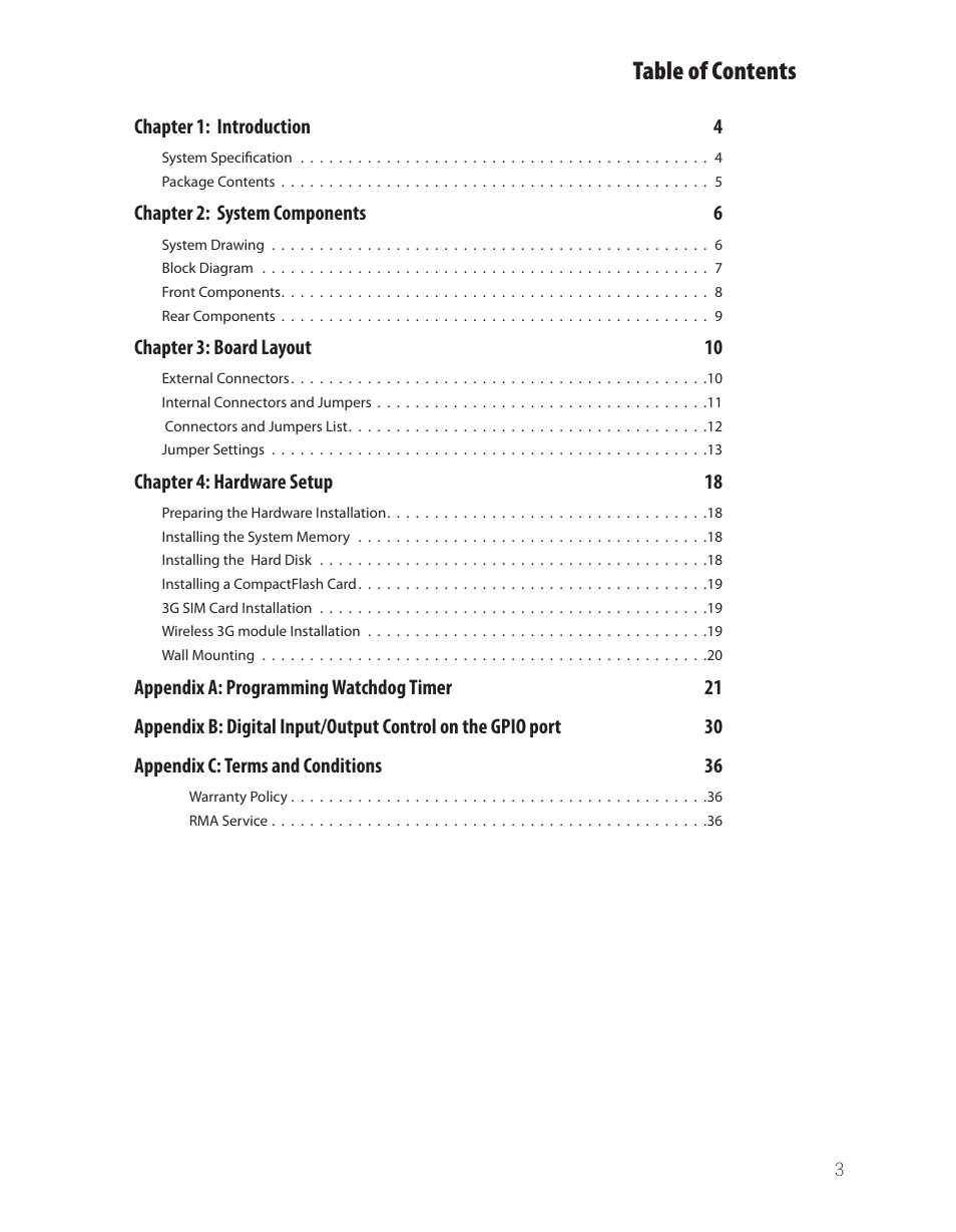 Ttat table of contents beable of contents | Lanner LEC-7105 User Manual | Page 3 / 37