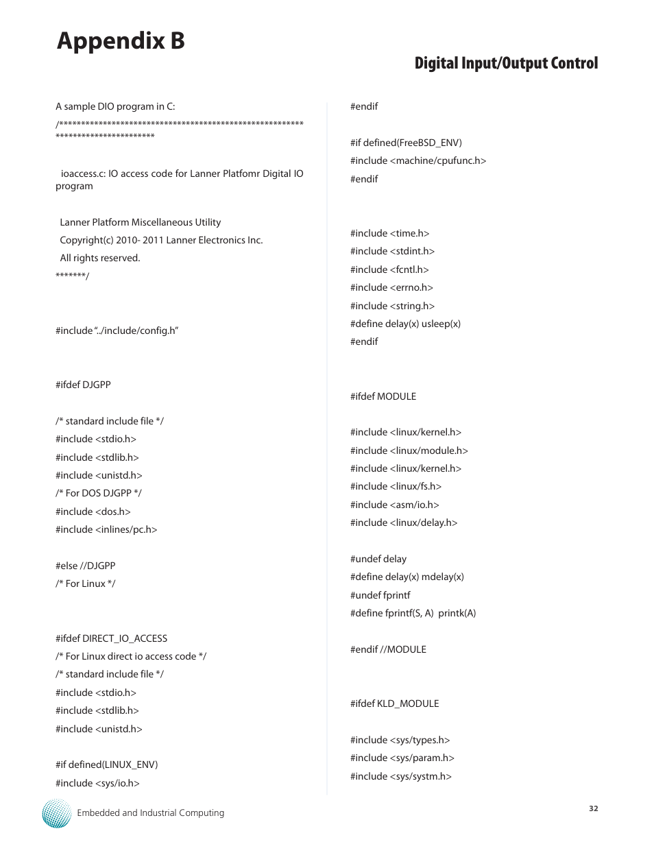 Appendix b, Digital input/output control | Lanner LEC-7105 User Manual | Page 32 / 37