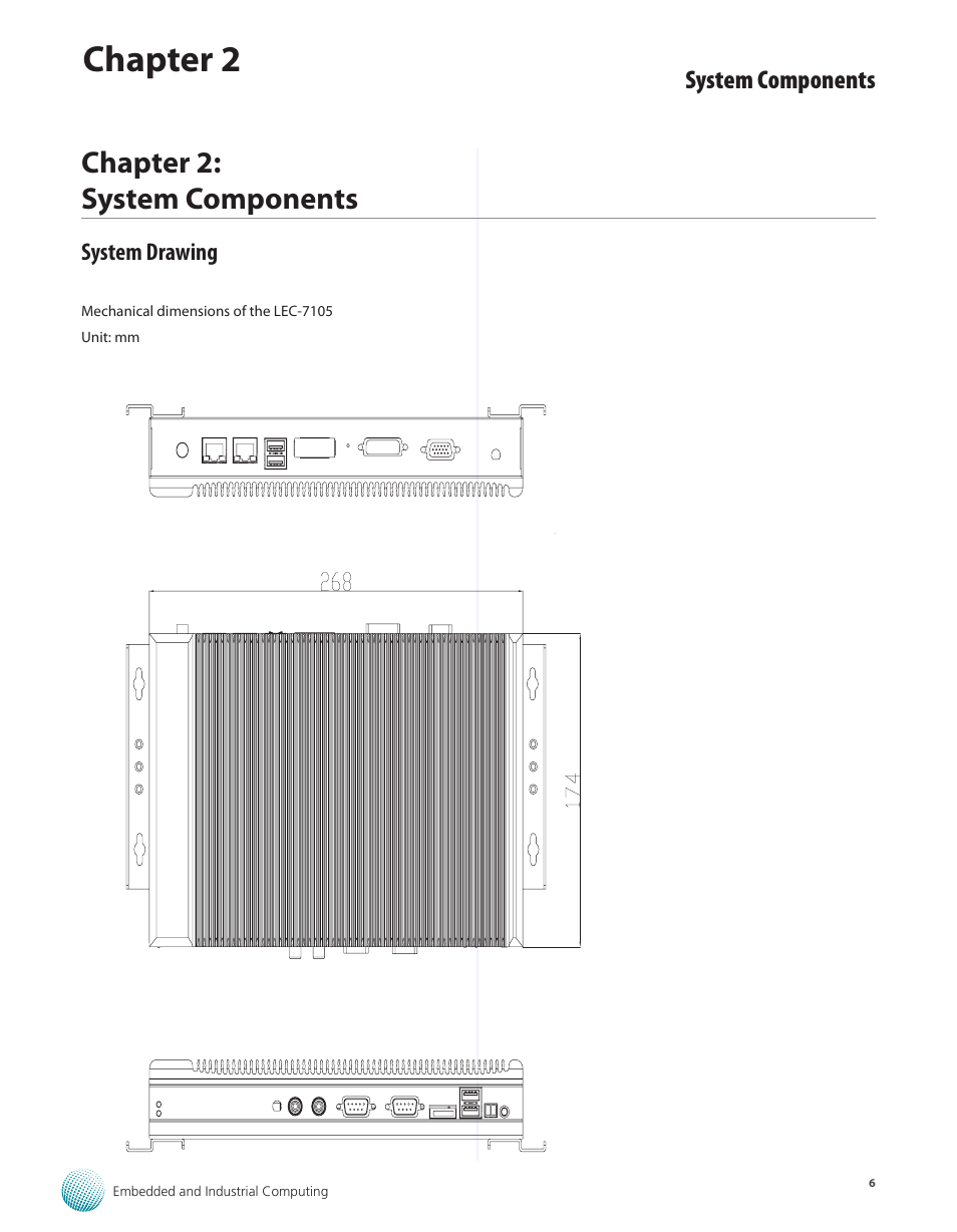 Chapter 2: system components, System drawing, Chapter 2 | Lanner LEC-7105 User Manual | Page 6 / 37