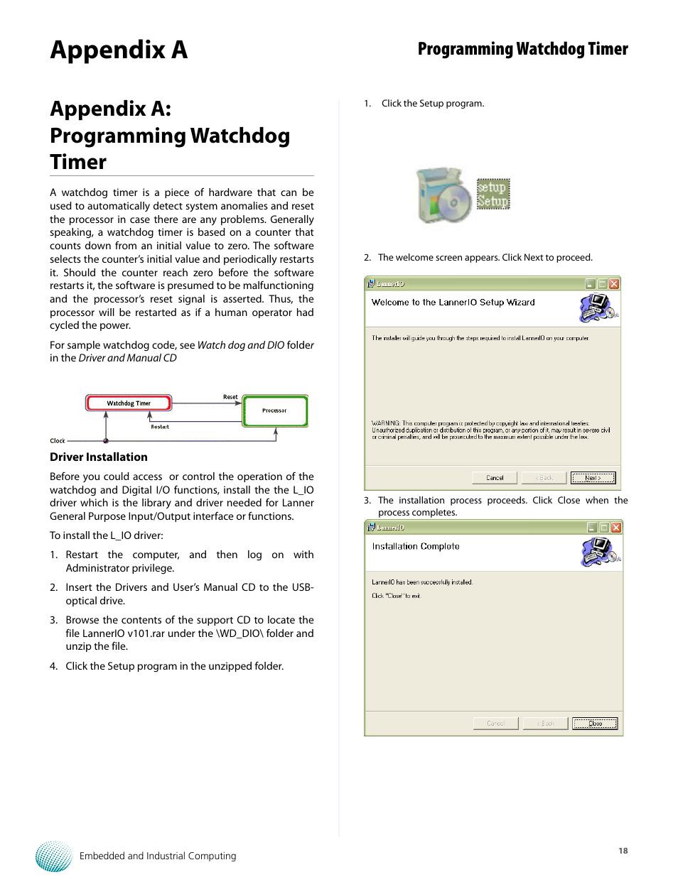 Appendix a, Appendix a: programming watchdog timer, Programming watchdog timer | Lanner LEC-7106 User Manual | Page 18 / 21