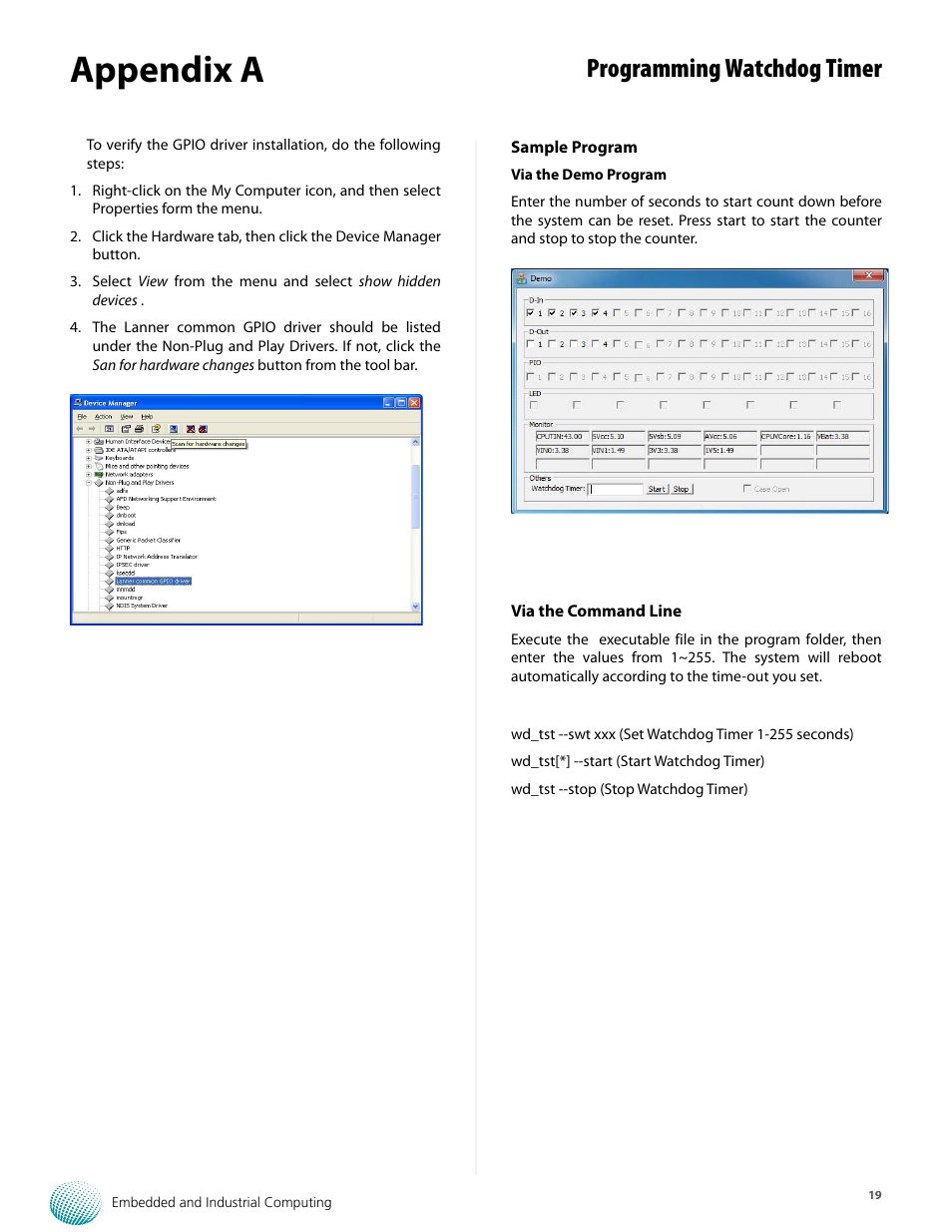 Appendix a, Programming watchdog timer | Lanner LEC-7106 User Manual | Page 19 / 21