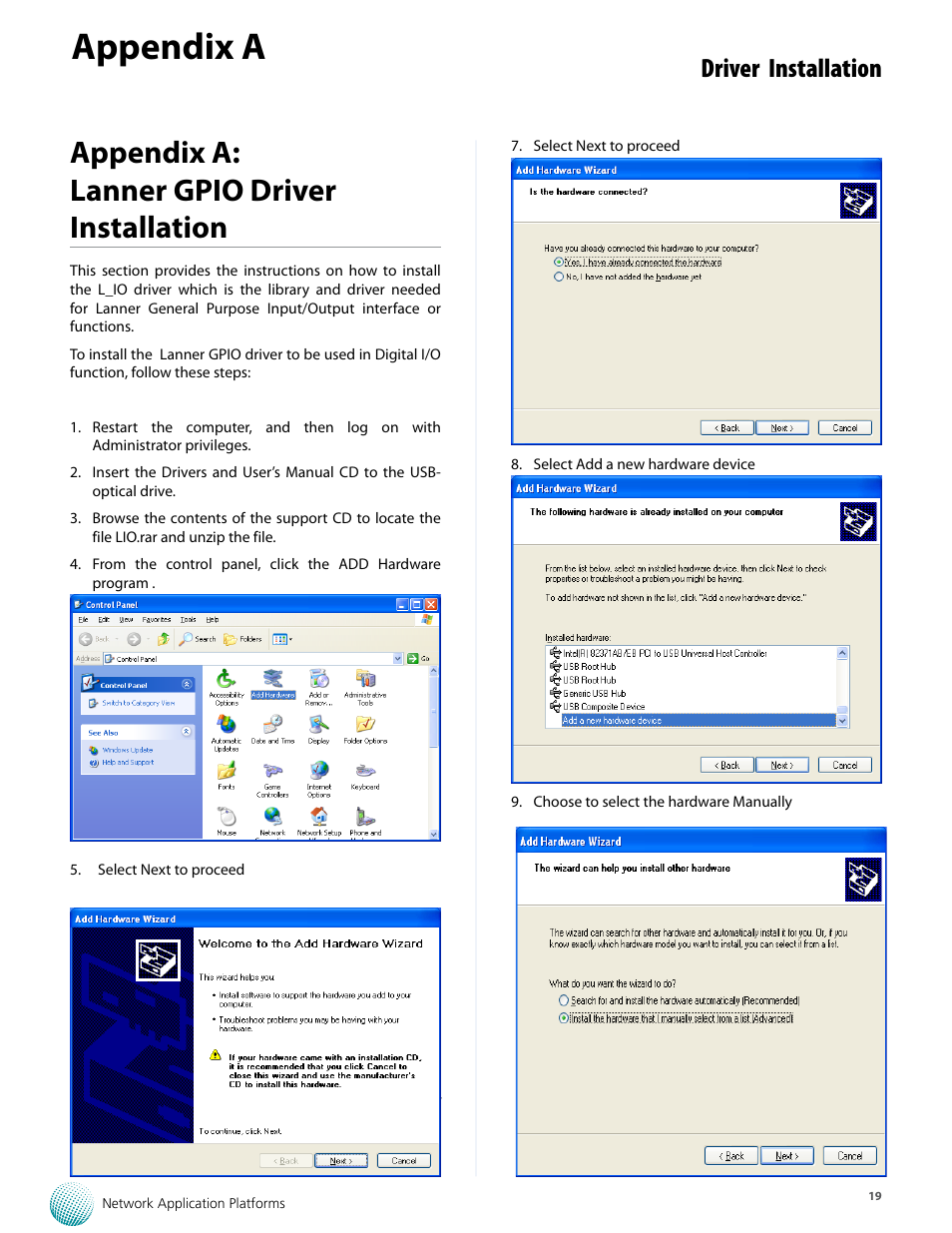 Appendix a, Appendix a: lanner gpio driver installation, Driver installation | Lanner LEC-7110 User Manual | Page 19 / 30