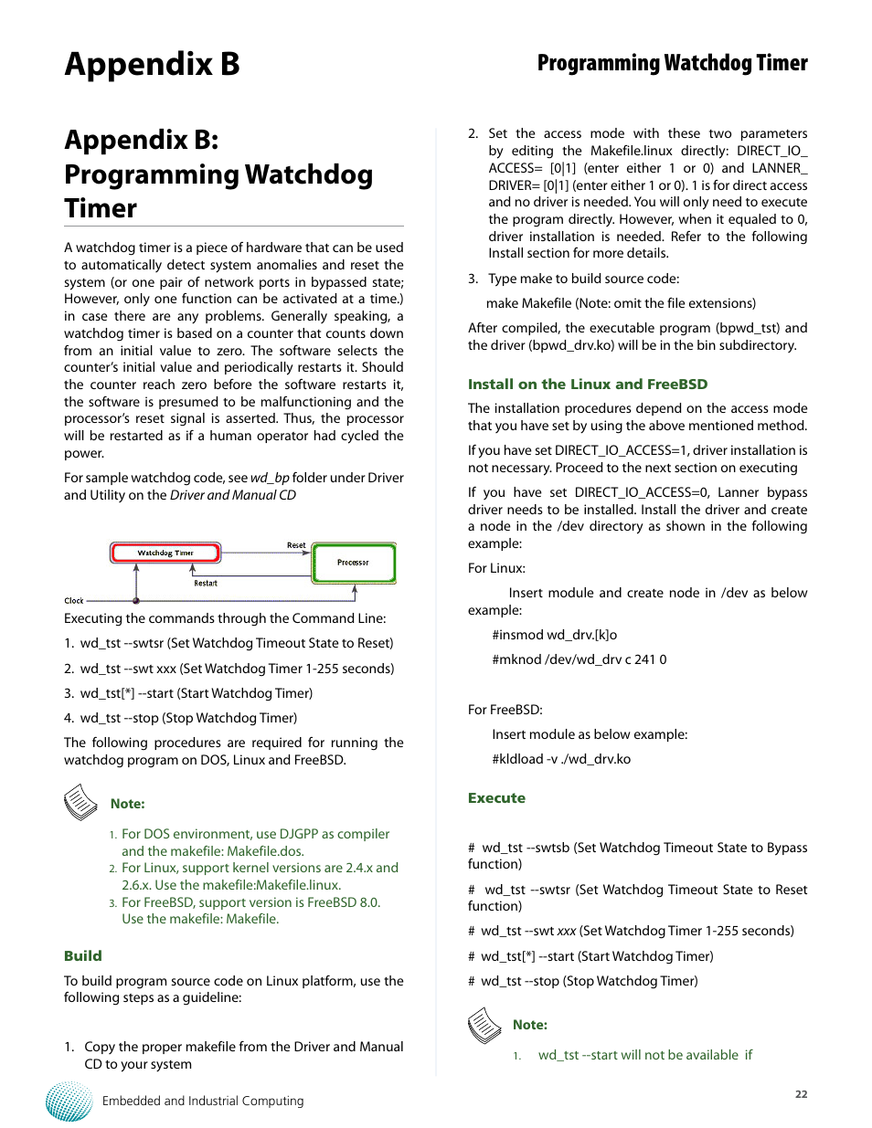 Appendix b, Appendix b: programming watchdog timer, Programming watchdog timer | Lanner LEC-7110 User Manual | Page 22 / 30