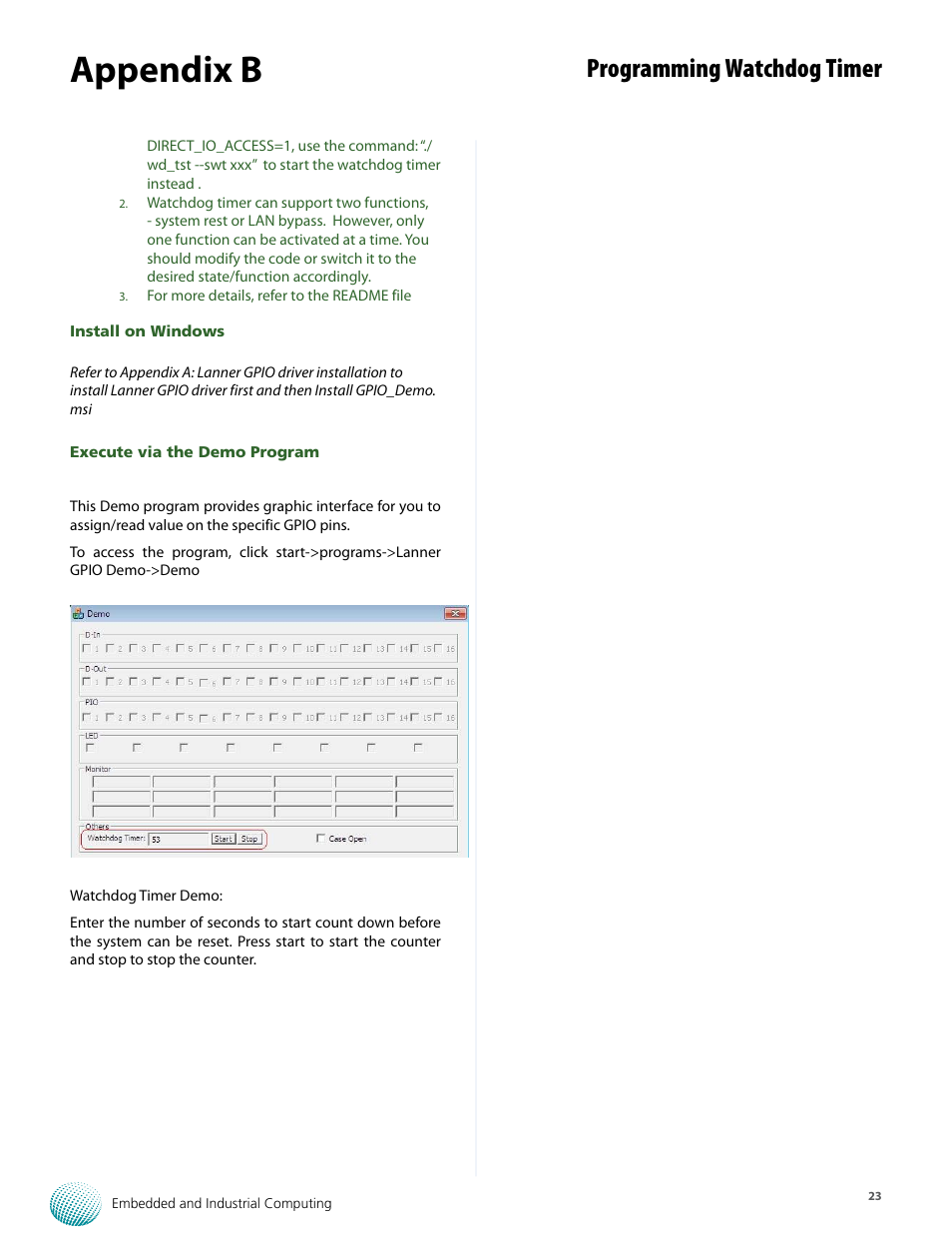 Appendix b, Programming watchdog timer | Lanner LEC-7110 User Manual | Page 23 / 30