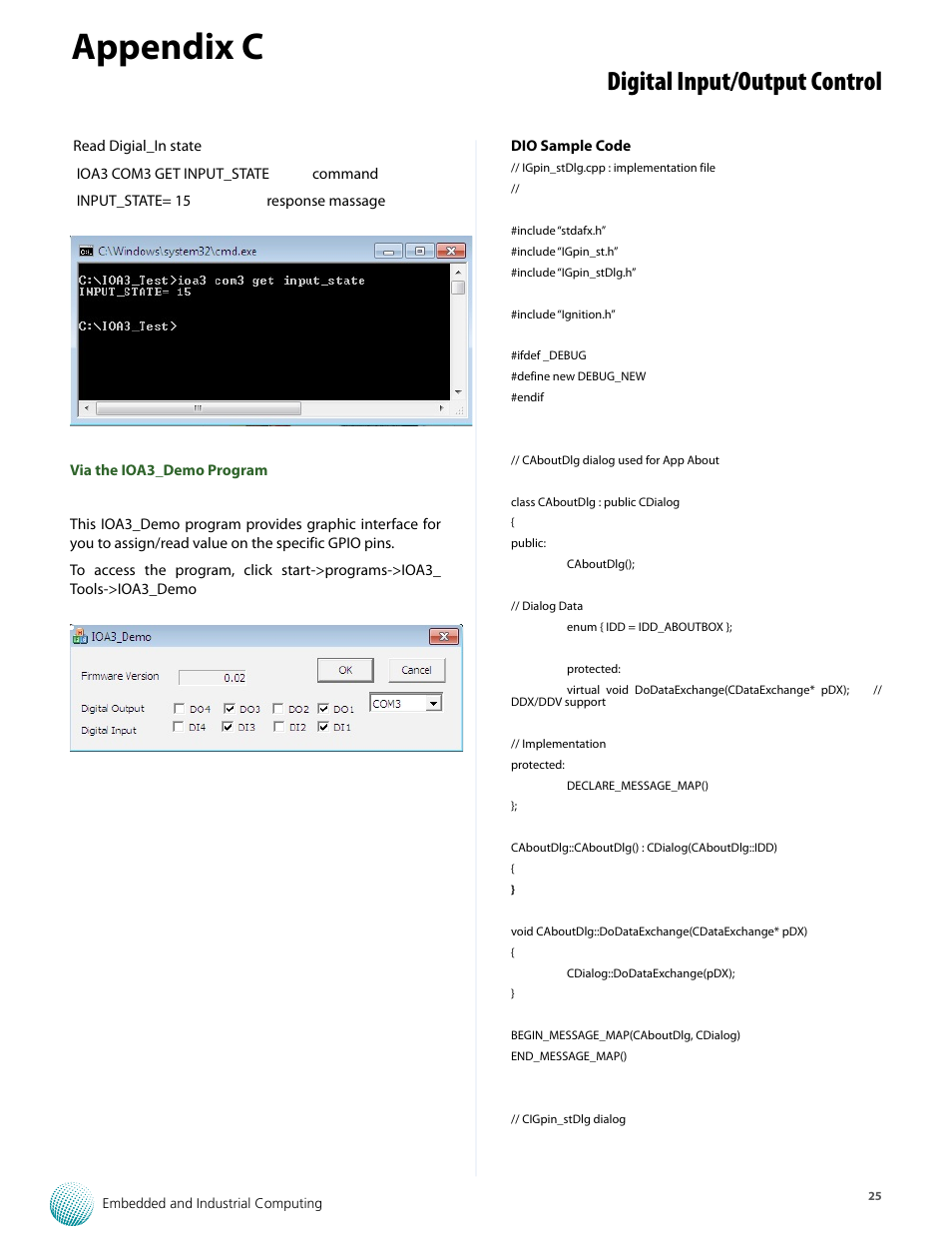 Appendix c, Digital input/output control | Lanner LEC-7110 User Manual | Page 25 / 30