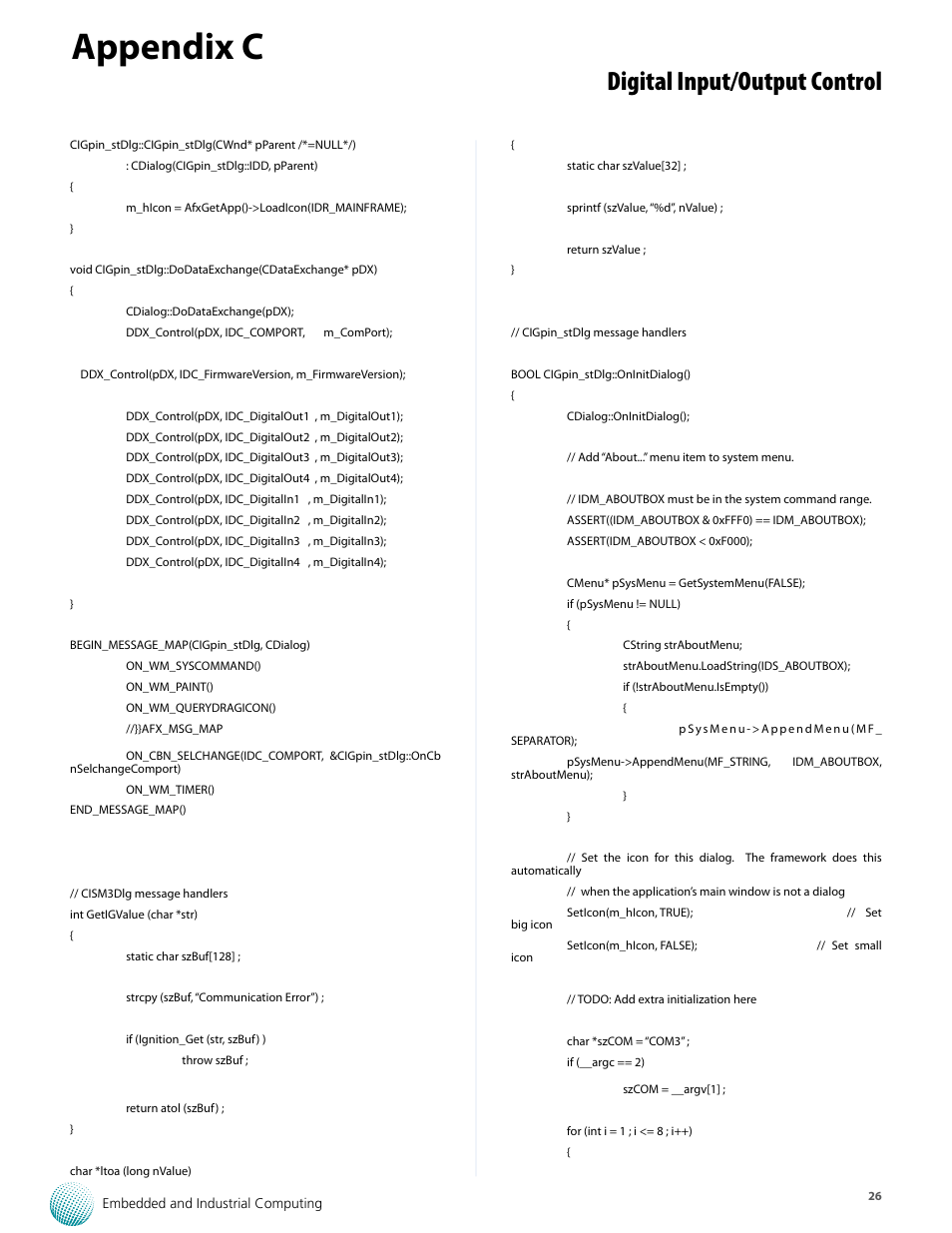 Appendix c, Digital input/output control | Lanner LEC-7110 User Manual | Page 26 / 30