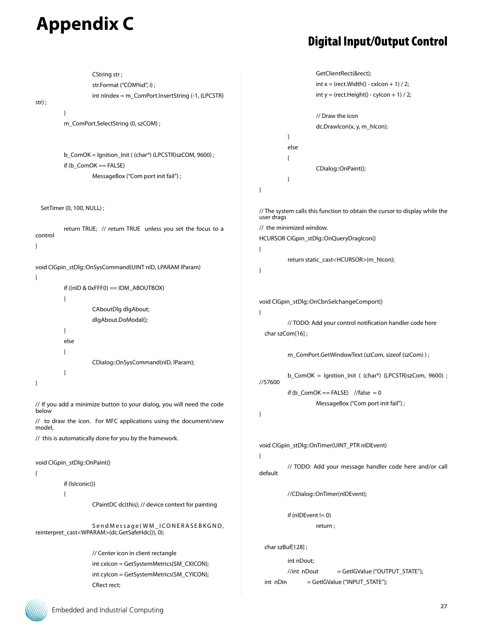 Appendix c, Digital input/output control | Lanner LEC-7110 User Manual | Page 27 / 30